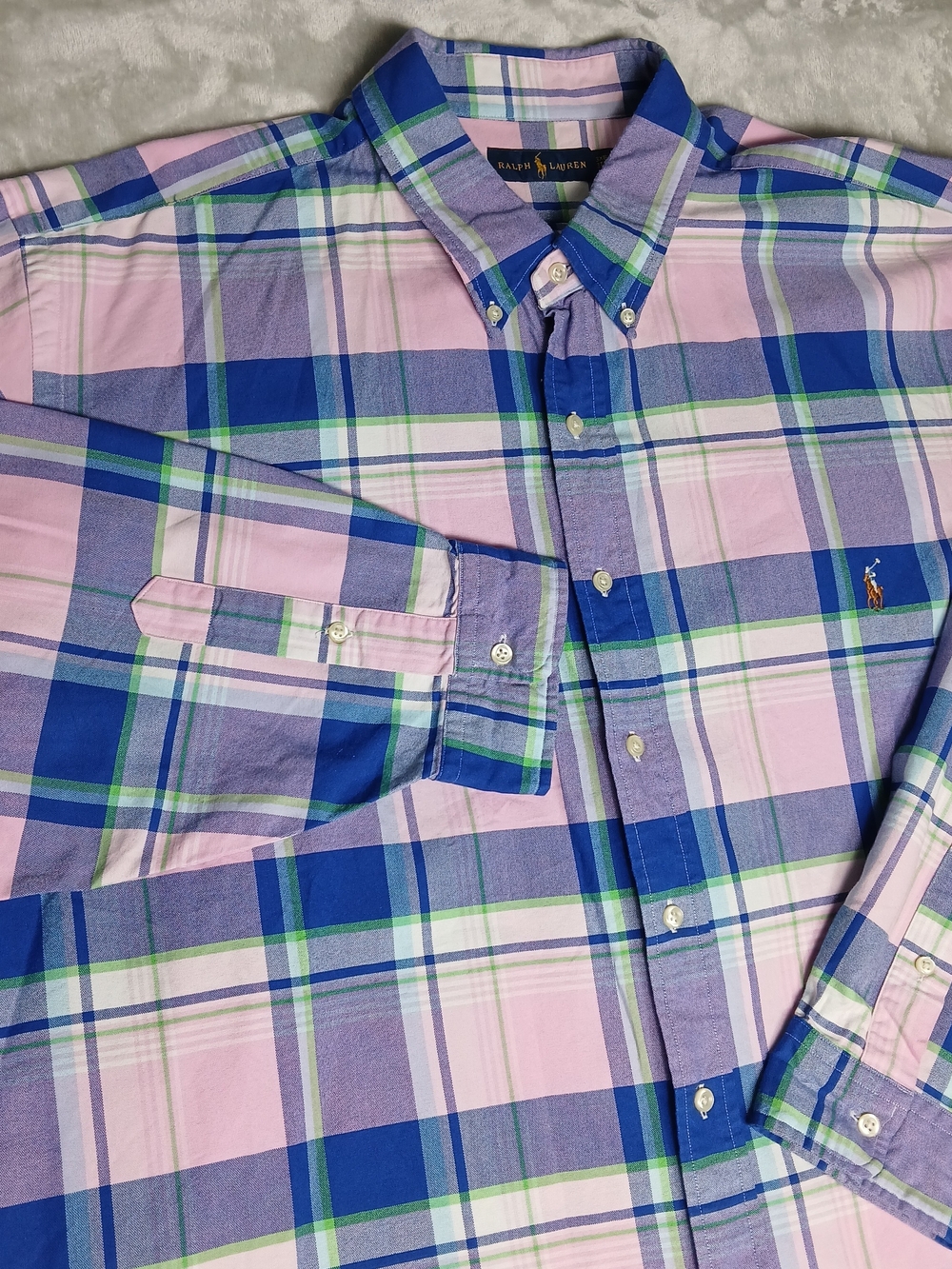 Ralph Lauren Button Down Oxford Shirt 3XB Men's Flesh Pony Plaid Pink Preppy